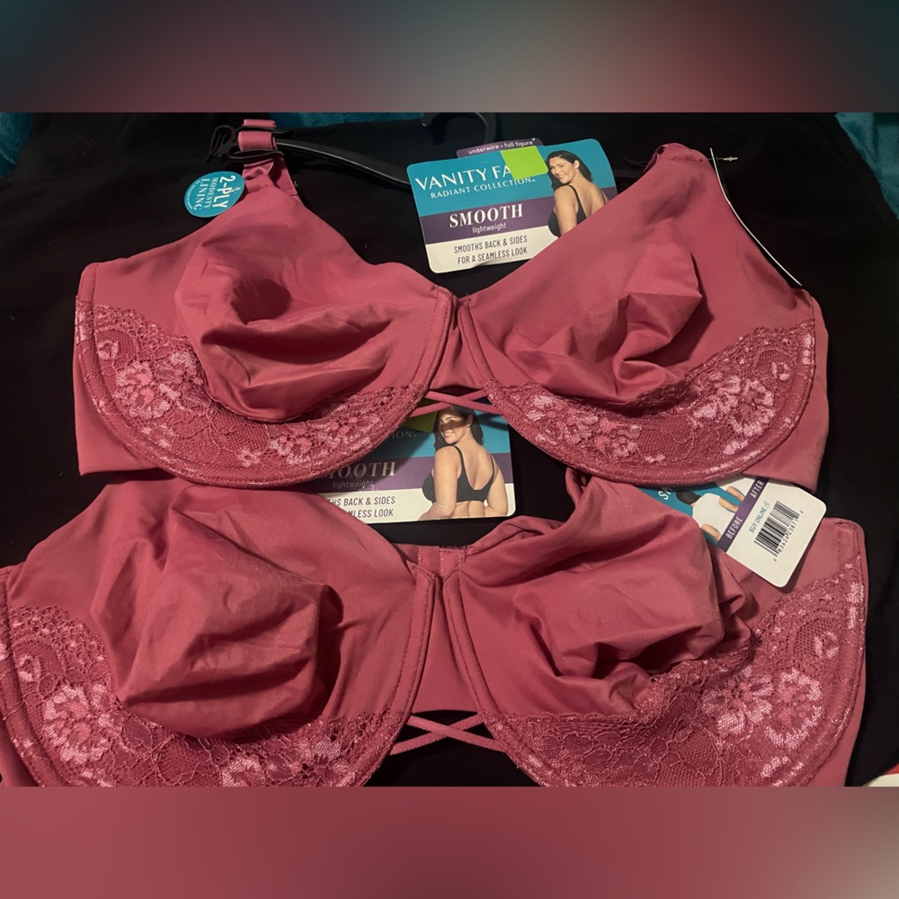 Lot of 2 Vanity Fair Lovers Knot Lace Underwire 40DD Pink Bra 4-way Straps NEW